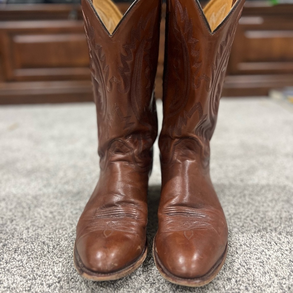 Old West Men’s Brown Genuine Leather Classic Western Boots Size US 11.5 D